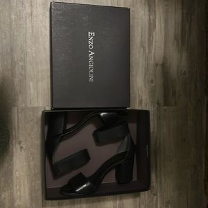 Enzo Angelina black strappy heels